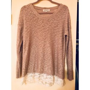 Lavender knit sweater with lace bottom